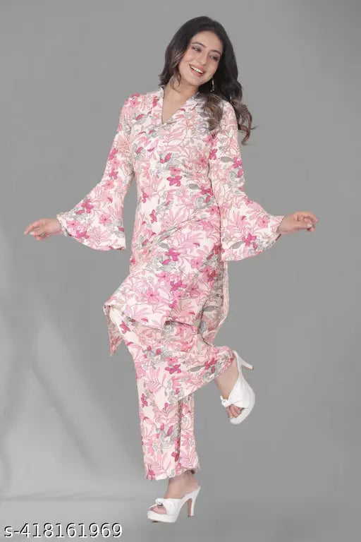 Trendy crepe co-ord set in printed net, versatile and stylish for women and girls (S-XXL)