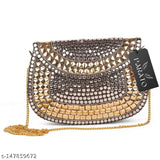 Gold and black synthetic embellished net handmade Indian vintage party clutch, perfect for cellphones and accessories