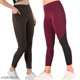 High waist, stretchable polyester gym leggings for women and girls. Ankle length workout tights with smart pocket and ribbed belt