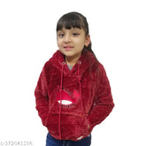 Faux fur print hoodie for kids girls, polyester fabric, long sleeves and front pockets - KANIKA Winter Wear
