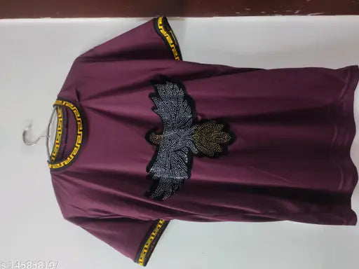 Purple polyester men's eagle printed t-shirt with short sleeves, stylish apparel for fashion-forward individuals