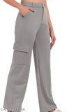 Black and grey cotton blend cargo pants for girls pack of 2 - Solid pattern, sizes 26-34