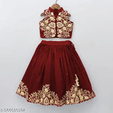 Shoryam Fashion embroidered crop top & lehenga set, silk blend & taffeta silk, sleeveless, for girls 2-8 years, India-made, versatile wear for functions, parties, weddings