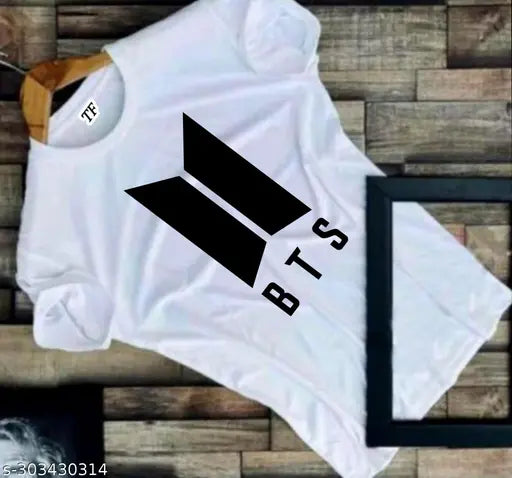 White polyester BTS printed T-shirt, premium quality for men and women, Indian fashion design