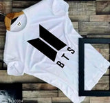 White polyester BTS printed T-shirt, premium quality for men and women, Indian fashion design