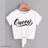 White lycra knot crop top & t-shirt for women, plain queen printed, trendy fashion wear