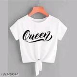White lycra knot crop top & t-shirt for women, plain queen printed, trendy fashion wear