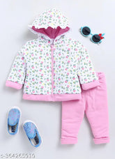 Pink cotton sweatshirt & pants set for baby girls, printed net pattern, adorable MIMINO ensemble