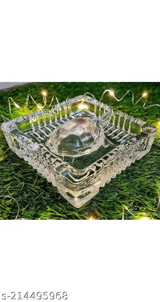 Transparent crystal tortoise round bowl, 4-inch glass plate - Feng Shui showpiece for home decor