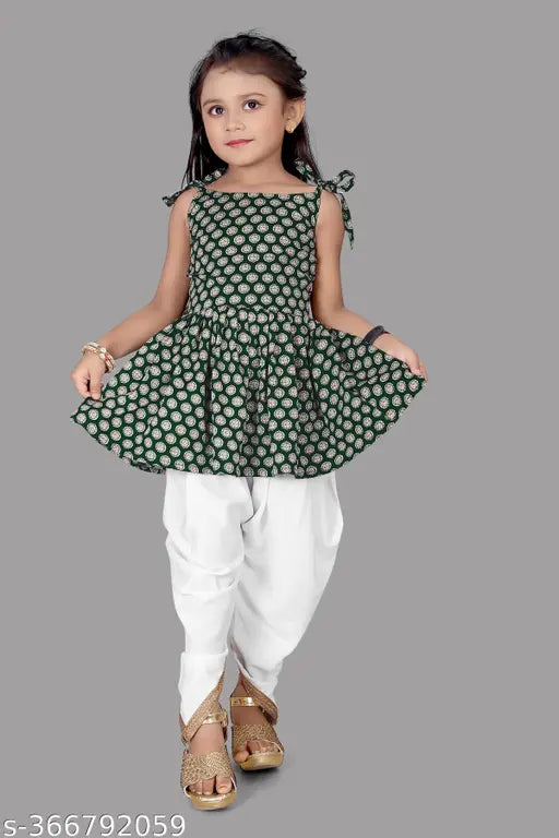 Aarya Women's Stripe Printed Crepe Anarkali Kurta and Dhoti Set, Indian designer party wear for children aged 3-13 years, soft and smooth crepe fabric