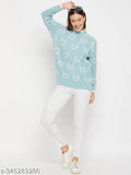 Camey Women's Woolen Winter Full Sleeve High Neck Heart Print Sweater - Stylish, versatile women's sweater with all-over graphic print and ribbed neck, suitable for various occasions
