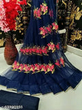 Fancy net embroidered saree with lace, soft Mysore silk and intricate Indian embroidery