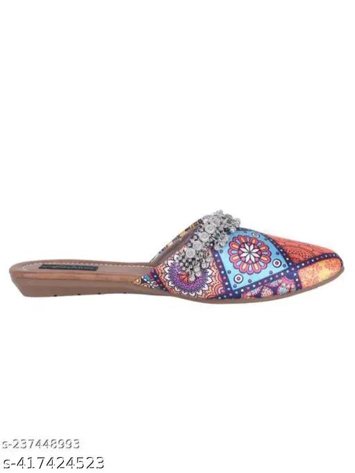 Synthetic open-back mojaris, Indian women's ethnic flat bellies in various sizes