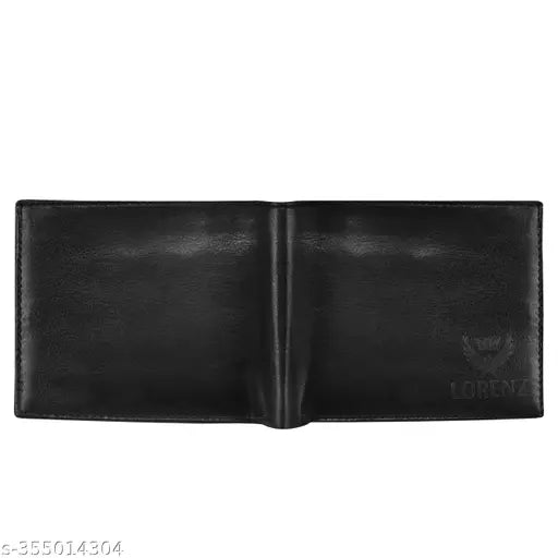 Black PU Leather Men's Wallet Lorenz WL-64, faux leather, 2 compartments for currency, 6 card slots, solid design, free size (11x9 cm)