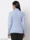 Blue acrylic solid ribbed pullover, long sleeves with turtleneck, Style Quotient Women's size (S/M/L) from India