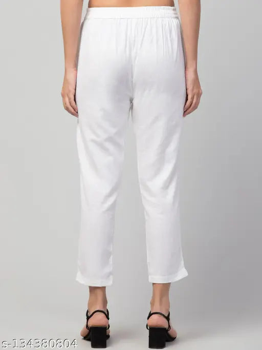 White solid cotton, double-pocket trouser pant for women by Pripl, casual fit style from India