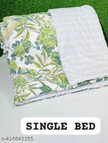 Green Flower Reversible Microfibre Polyester Comforter for Single Bed - Soft, lightweight, and machine washable