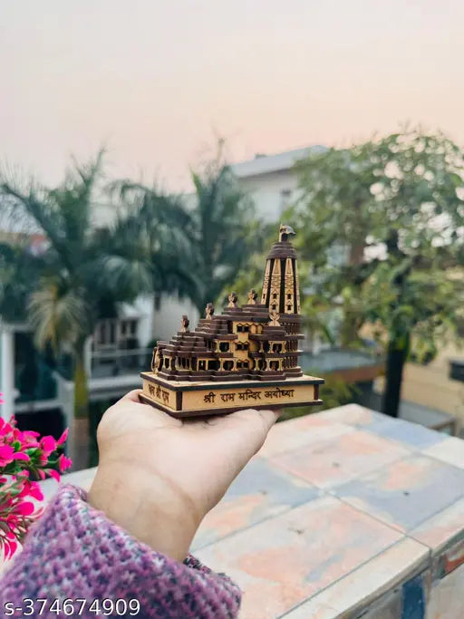 Wooden 3D Ram temple (Ayodhya Mandir) from DARIDRA BHANJAN, 5 cm x 9 cm x 11 cm, Indian origin