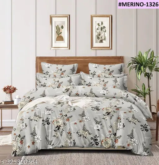 TC 310 floral cotton flat bedsheet, premium superfine quality, double king size with 2 pillow covers, ideal for summer, made in India