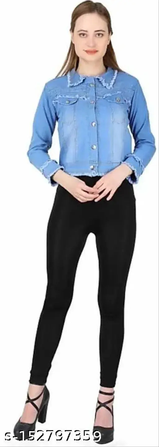 Classic denim waistcoat for women, solid pattern, long sleeves, versatile, India-made