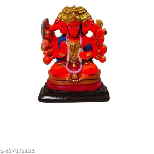 Red color Hanuman idol in sitting posture, high-quality polyresin from ALLYY, 15cm tall x 10cm wide x 4cm deep