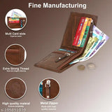 Brown faux leather slim wallet, 3 compartments with premium cloth lining - utility wallet for men