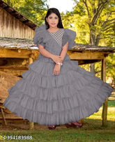 Embellished net princess gown for kids (ages 5-16), India origin, suitable for birthday, wedding, Christmas, Easter, or Halloween events
