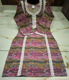 Wool printed kurti with lace work in three-quarter sleeves. Vibrant winter fashion wear for women and girls, machine washable