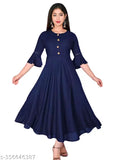 Navy Blue Rayon Flared Kurti Gown - Trendy Ethnic Women's A-line Dress with Comfortable Lining