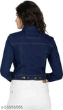 Dark blue denim full sleeve women's jacket by Saman Fashion Wear, trendy women's fashion accessory
