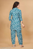 Trendy printed polyester fabric top and bottom set, three-quarter sleeves, cotton bottomwear, Indian origin