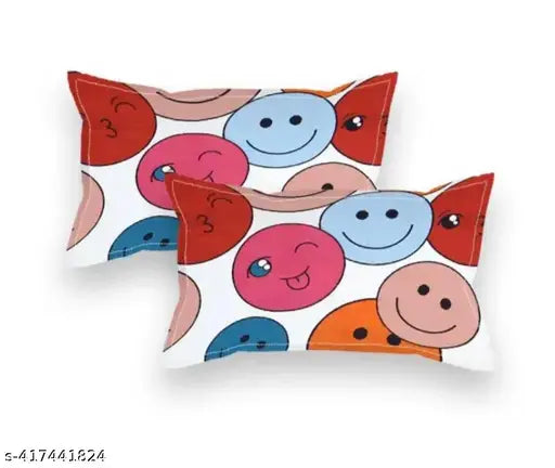 Elastic fitted, superfine glace-cotton king size bedsheets for double bed with cartoon print & 2 pillow covers - ideal for summer, adults. Made in India