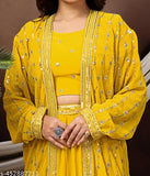 Chic pink georgette crop top & sharara set, embroidered net, modern ethnic elegance