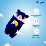 Navy unicorn print microfiber sherpa swaddle, perfect for newborn babies (0-6 months), travel-friendly design