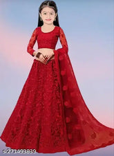 Deep creation girls net embroidered semi-stitched lehenga choli and dupatta set, Indian festival wedding wear