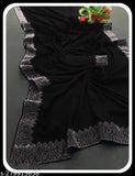 Black Georgette saree with solid pattern, perfect for kitty parties, weddings, and events