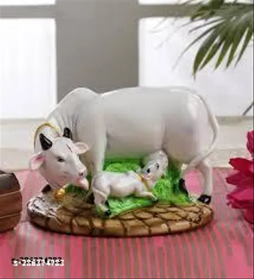 Resin Cow Murti, Indian decorative Kamdhenu cow and calf showpiece for home interior