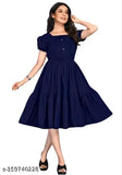 Navy Blue Rayon Flared Kurti for Women - Solid print, short sleeves, perfect casual wear, fits well and flares gracefully
