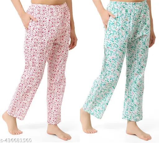 Cotton heart-printed pyjama set for women, pack of 2 in classic cut - Indian origin