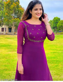 Handwork Georgette Kurti, embroidered combo, Indian three-quarter sleeve blouse with full flare, XXL (bust 44in)