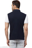 Stylish color block cotton polo neck tee for men, short sleeves, M (38in chest, 27in length) or L (40in chest, 28in length)
