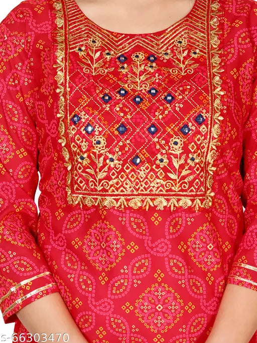 Rayon Karvachoth Kurta Set with Sharara bottoms, printed net pattern, three-quarter sleeves