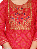 Rayon Karvachoth Kurta Set with Sharara bottoms, printed net pattern, three-quarter sleeves
