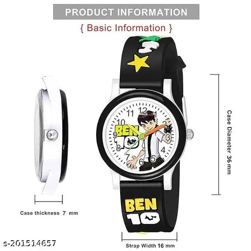 White dial multicolored strap Analogue watch pack for kids - Alloy case, silicon strap with cartoon character design