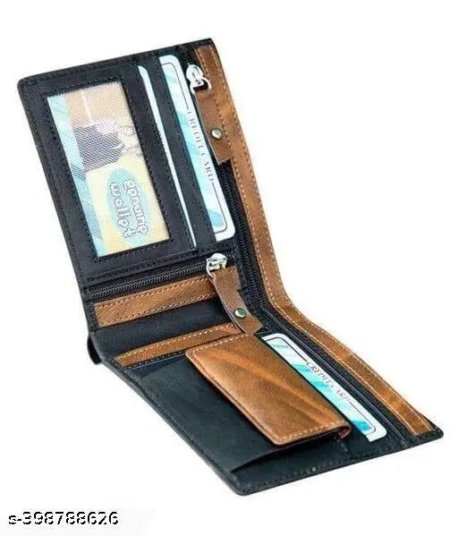 Black faux leather wallet Loscco 07, compact and functional with two compartments