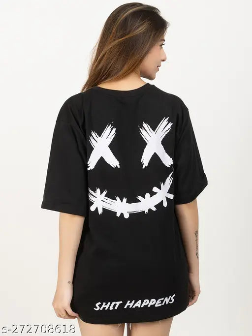 Fancy print cotton blend, lightweight, oversize baggy drop shoulder t-shirt (L: Bust 42in, Length 29in; XL: Bust 46in, Length 31in). Comfortable and stylish women's summer wear