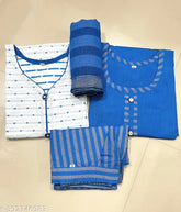 Women's cotton kurta pant set with dupatta, three-quarter sleeves, pack of 3 sizes: S-XXXL, India origin