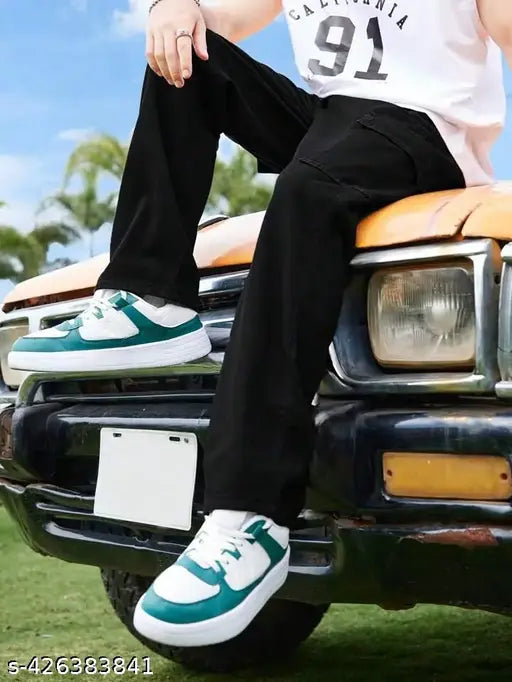 Premium black denim cargo pants, solid net quantity 1, size 32/34/36 with waist sizes 32/34/36, length size 40 in, hip size 39/41/43, made in India