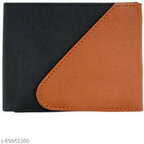 Black N Tan PU men's premium wallet. Five compartments for organizer functionality, free size dimensions: 10cm x 13cm, made in India