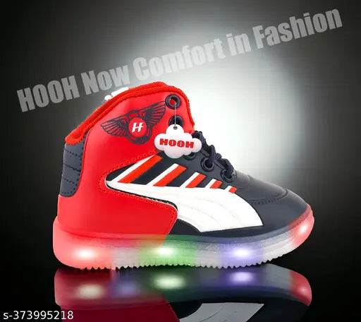 Orange & Blue LED light shoes, breathable synthetic leather partywear for kids (12-10 years), embellished net pattern